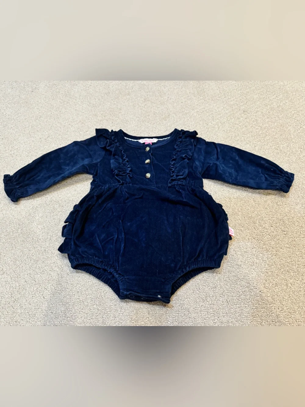 Navy Ruffle Corduroy Romper